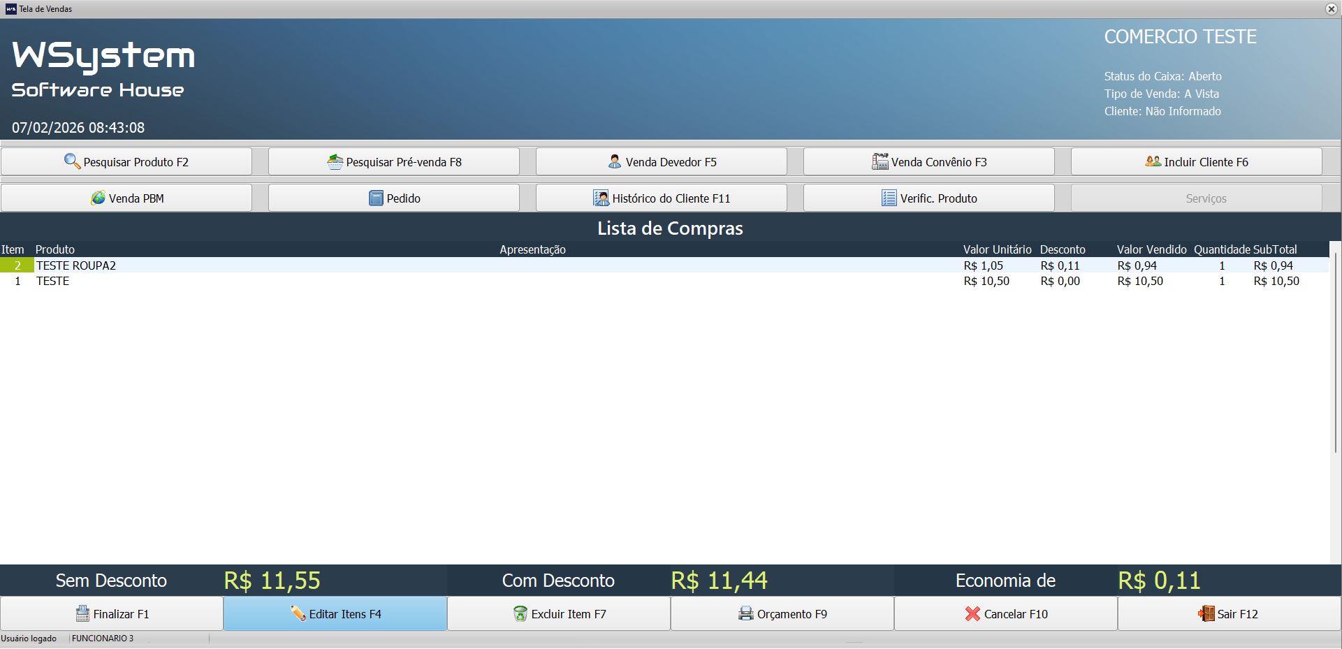 Tela de Vendas - PDV completo